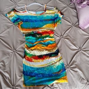 Rainbow strappy ruched dress